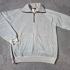 Thane Mens L‎ Pullover Light Blue Velour Vintage Quarter Zip Raglan Pocket